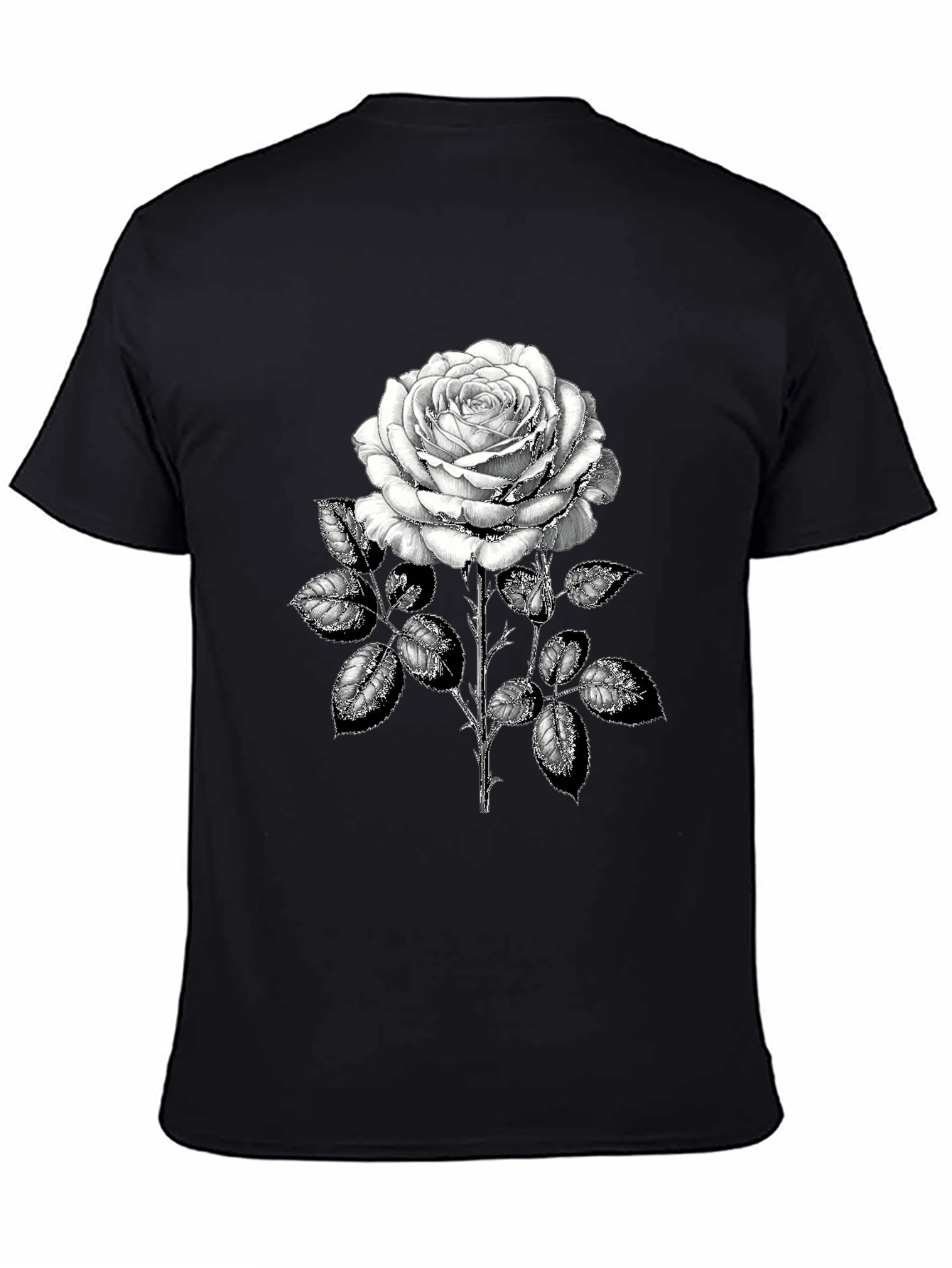 Camiseta Negra con Rosa Blanca Estampada
