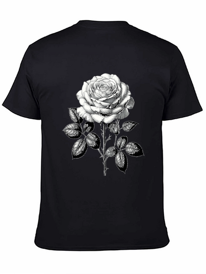 Camiseta Negra con Rosa Blanca Estampada