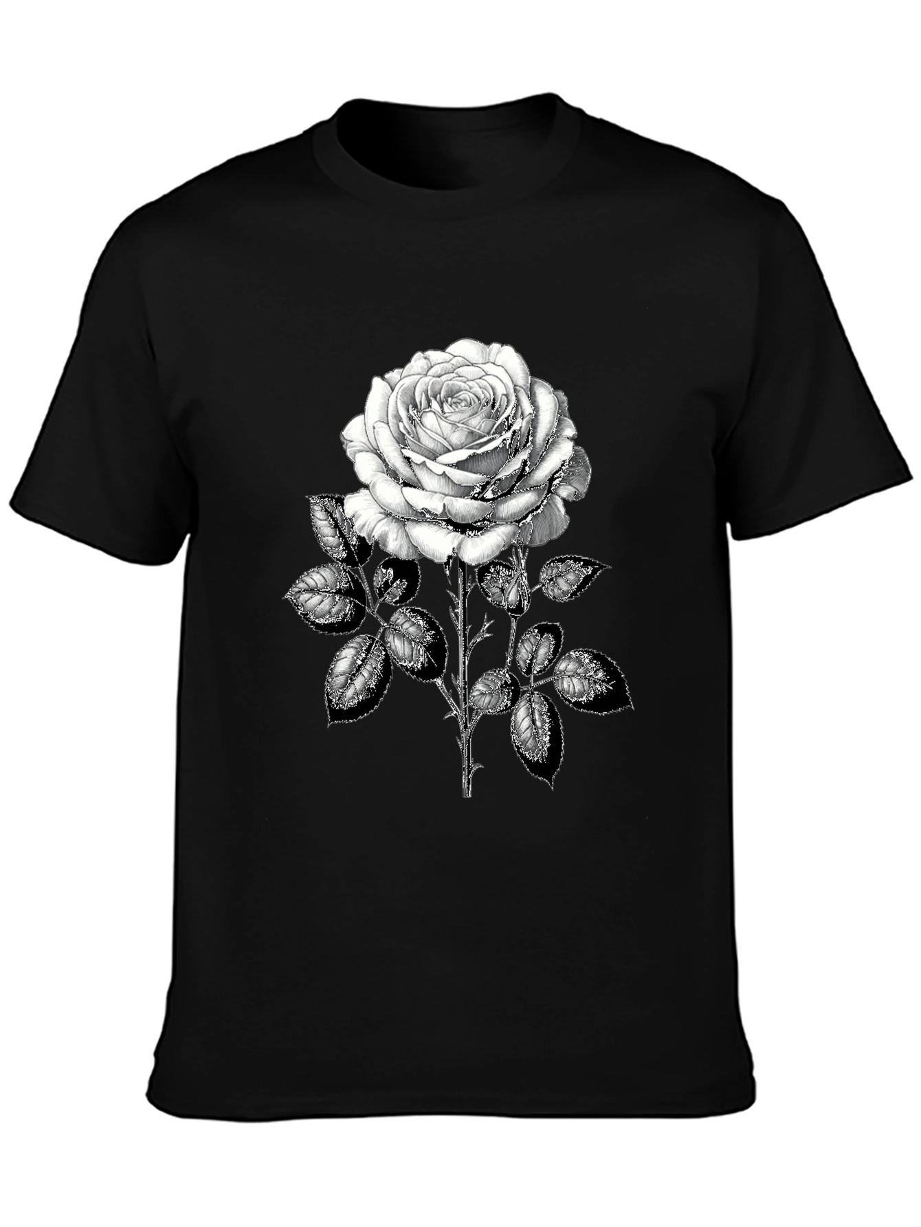 Camiseta Negra con Rosa Blanca Estampada