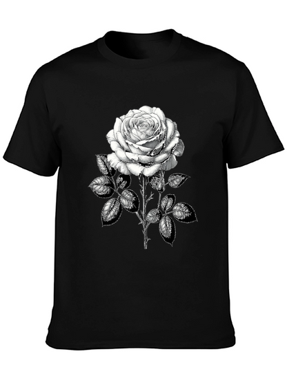 Camiseta Negra con Rosa Blanca Estampada