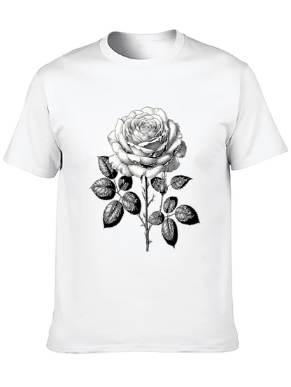 Camiseta Negra con Rosa Blanca Estampada