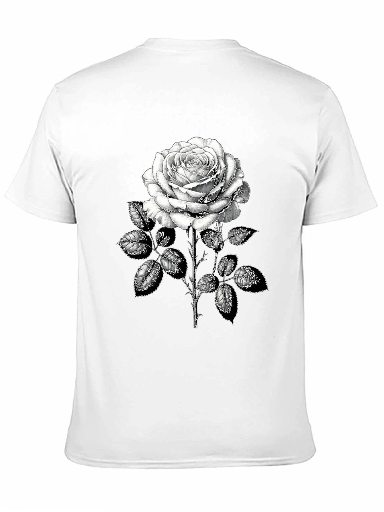 Camiseta Negra con Rosa Blanca Estampada
