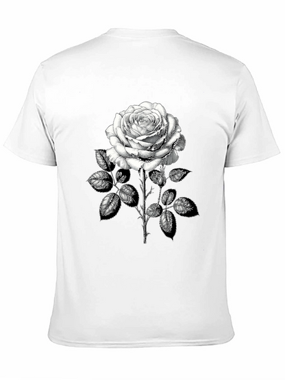 Camiseta Negra con Rosa Blanca Estampada