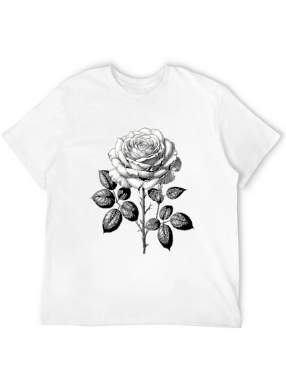 Camiseta Negra con Rosa Blanca Estampada