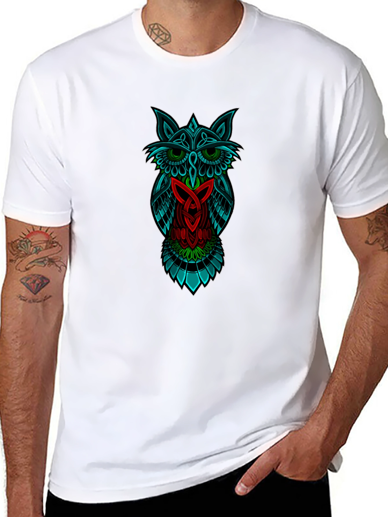 Camiseta Negra con Diseño de Búho Celta