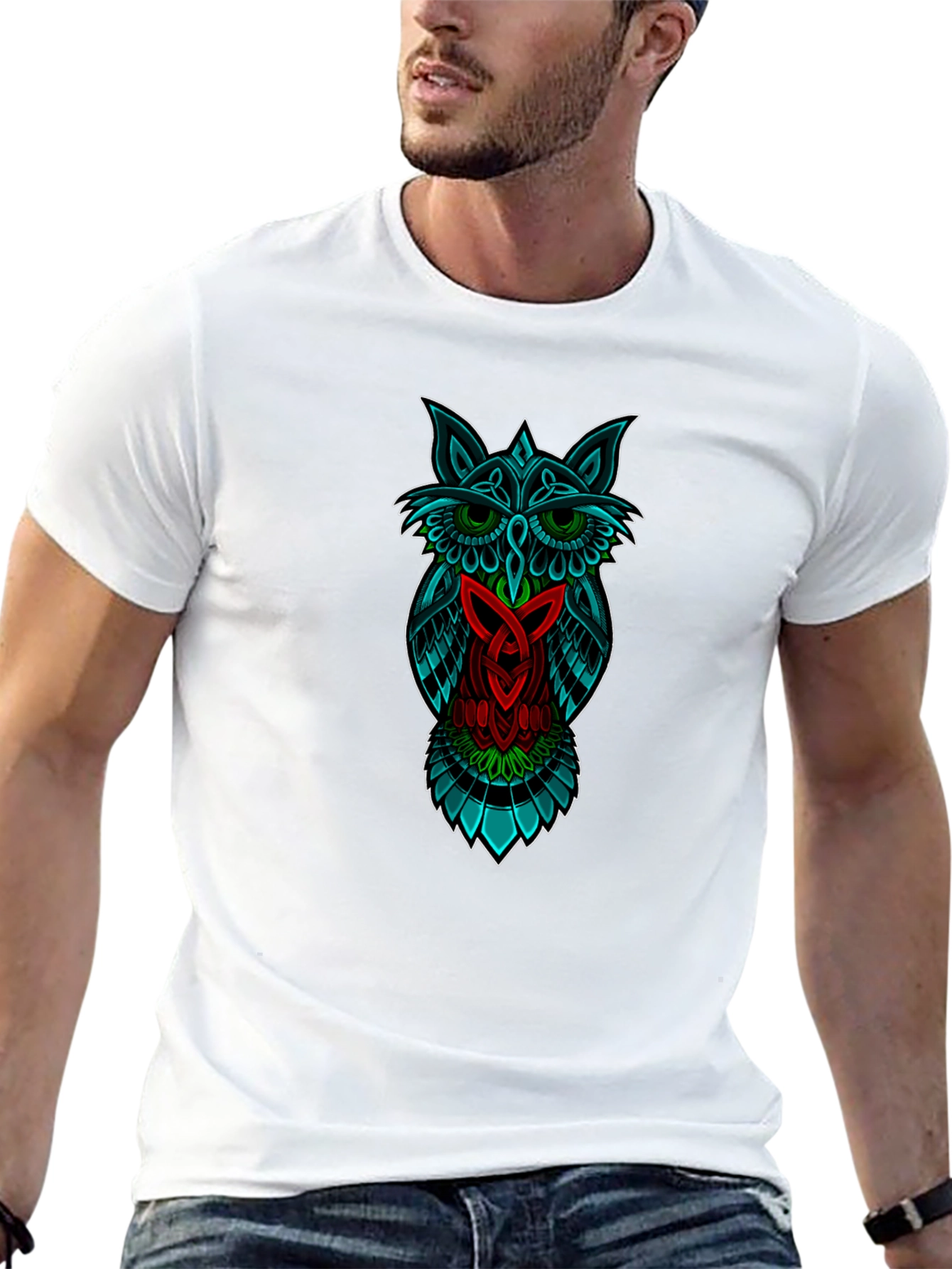 Camiseta Negra con Diseño de Búho Celta