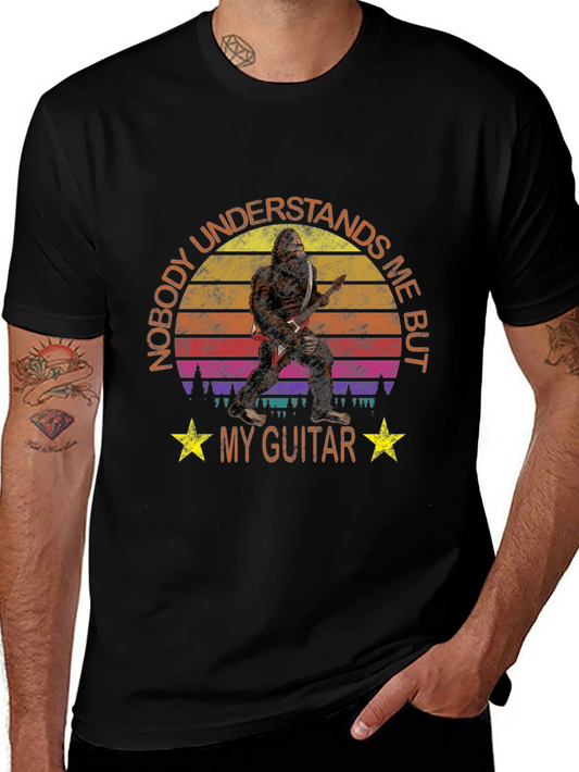 Camiseta Negra con Diseño de Bigfoot Guitarrista