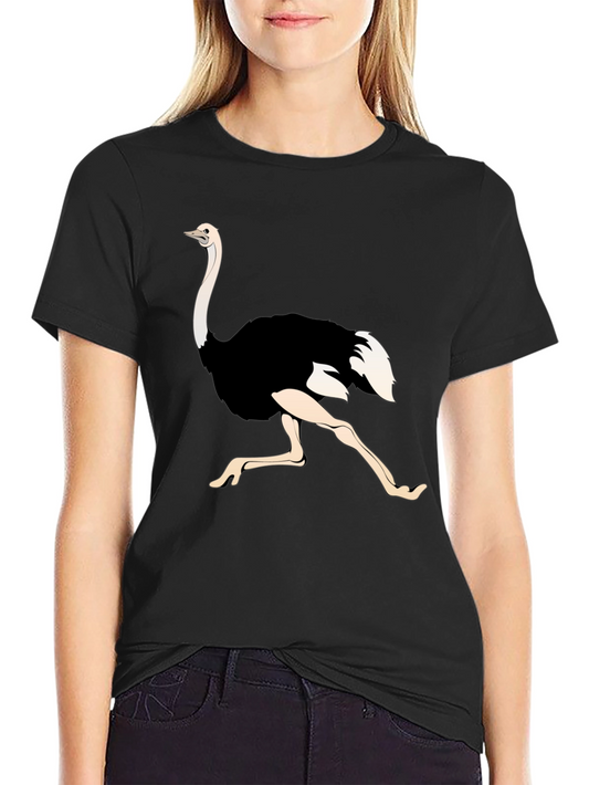 Camiseta Negra con Diseño de Avestruz Corriendo