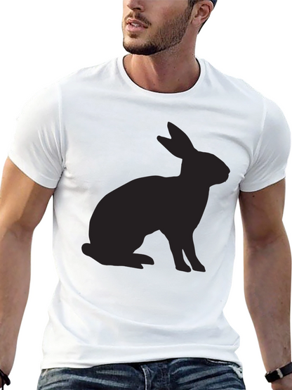 Camiseta Negra Conejo Silueta Casual Algodón
