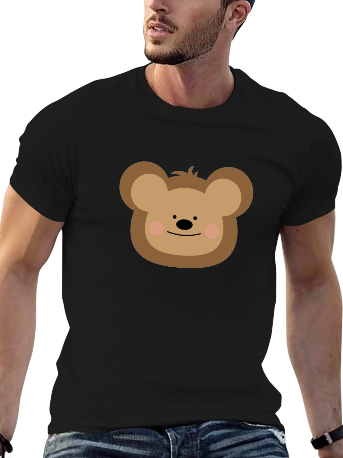 Camiseta Negra con Diseño de Oso Adorable