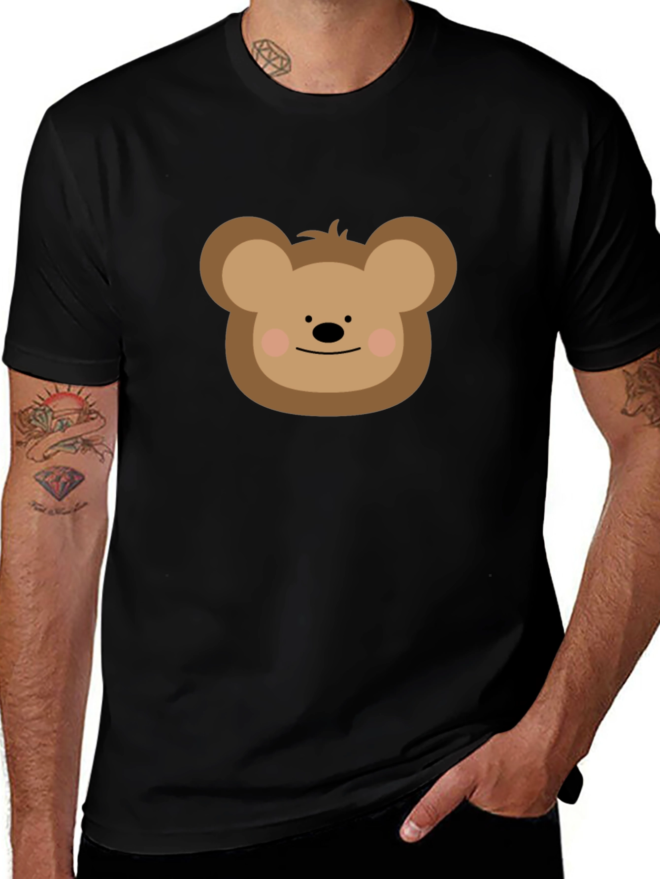 Camiseta Negra con Diseño de Oso Adorable
