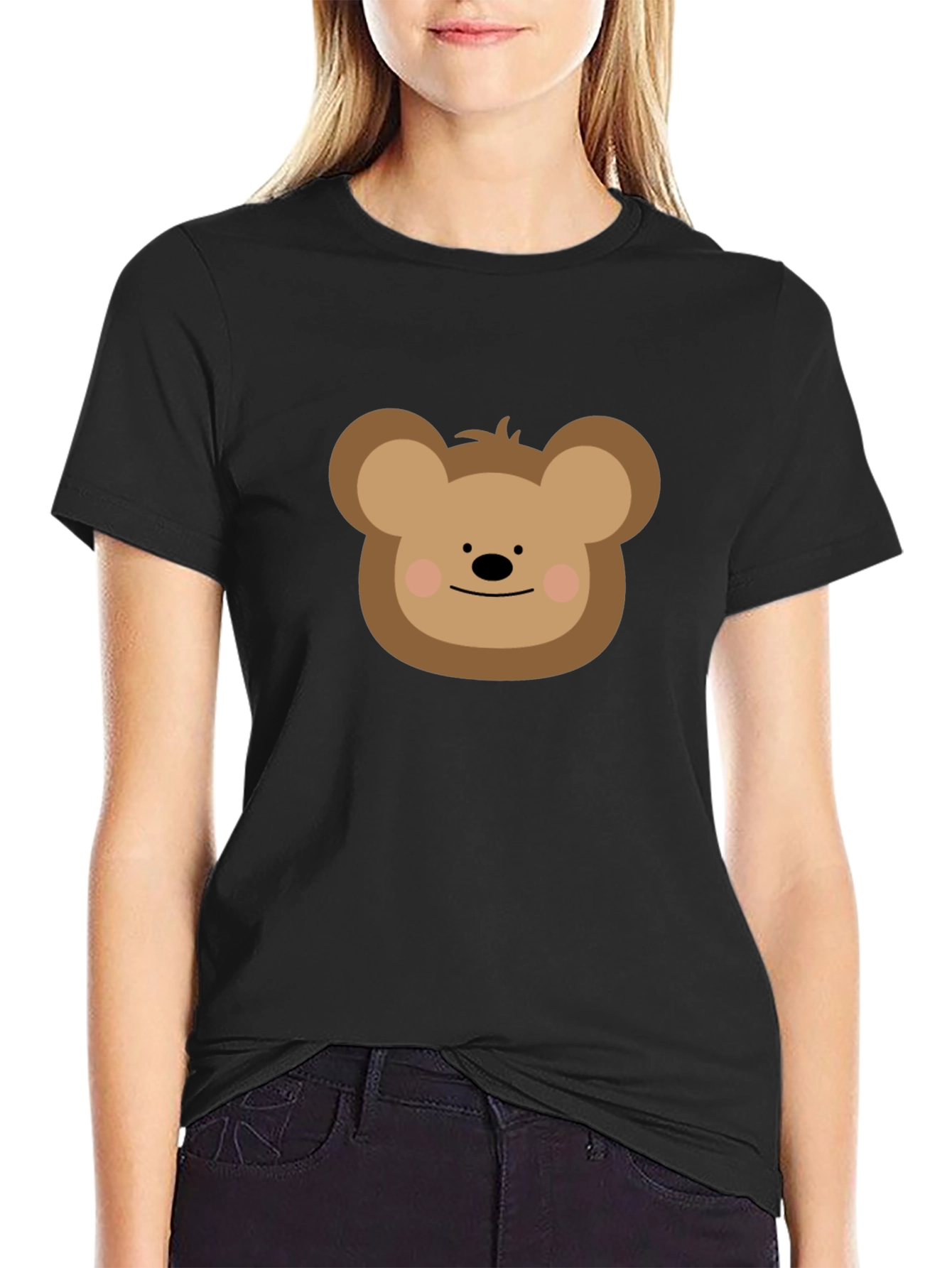 Camiseta Negra con Diseño de Oso Adorable