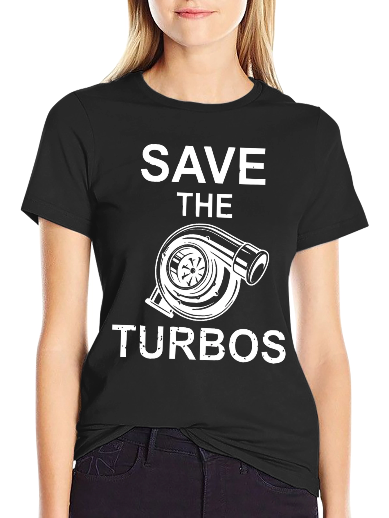 Camiseta Negra Save the Turbos para Amantes de Autos