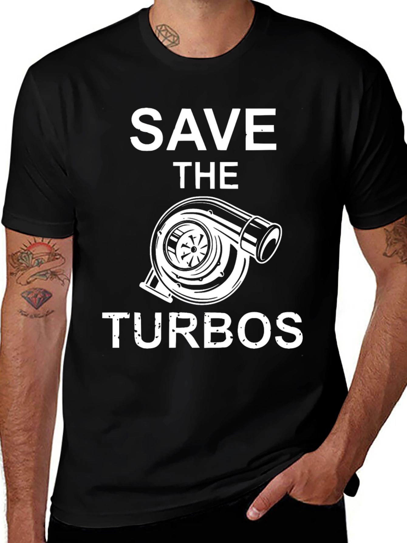 Camiseta Negra Save the Turbos para Amantes de Autos