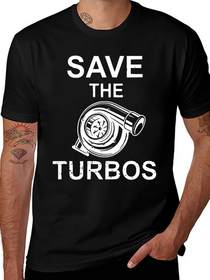 Camiseta Negra Save the Turbos para Amantes de Autos