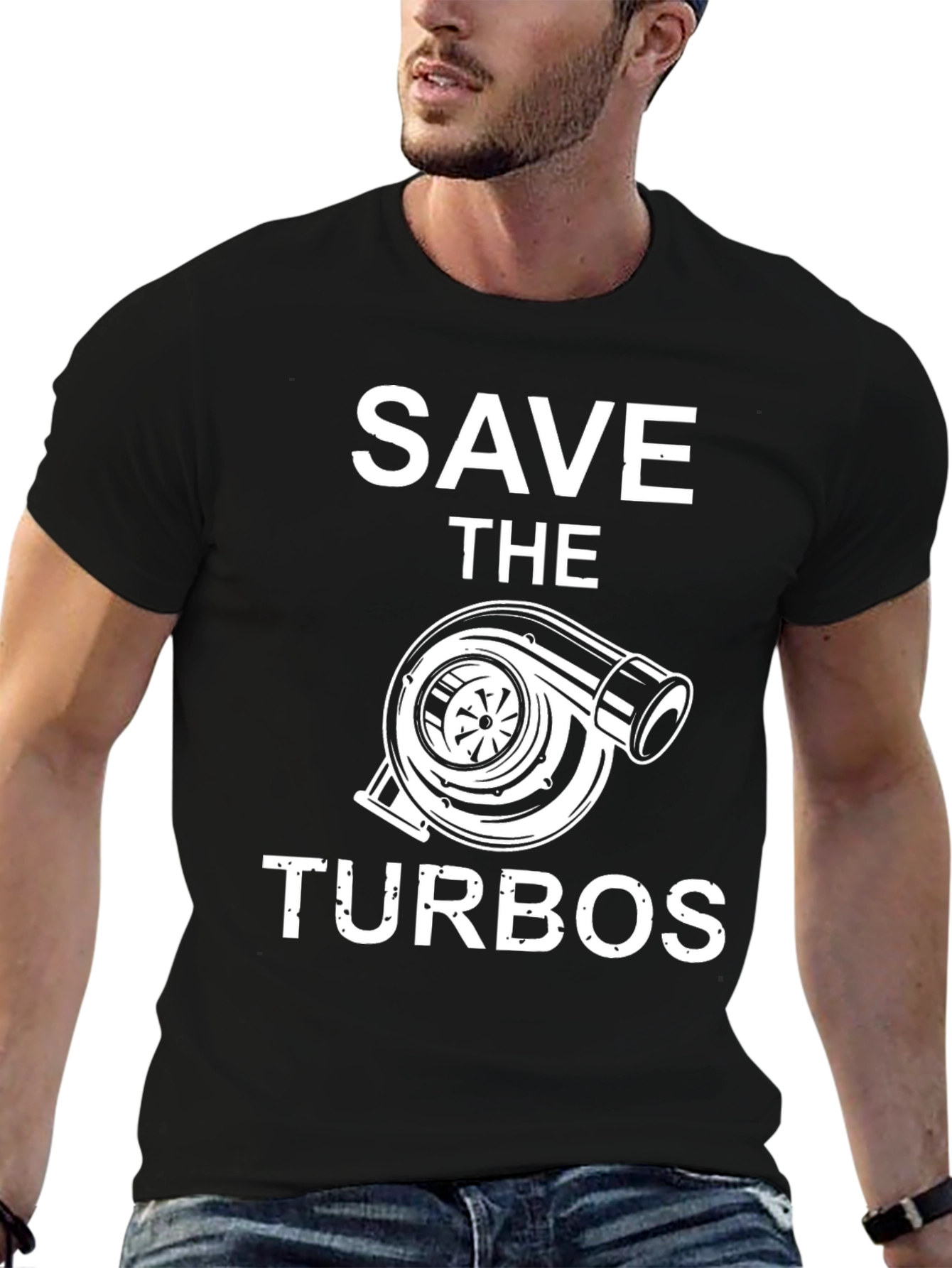 Camiseta Negra Save the Turbos para Amantes de Autos