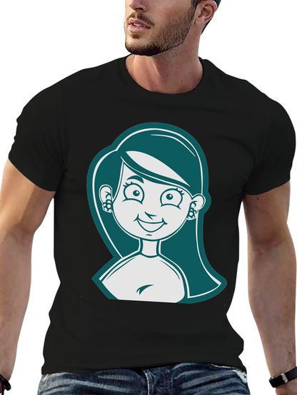 Camiseta Negra con Diseño de Mujer Caricaturizada
