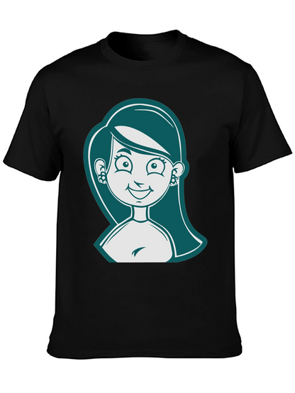 Camiseta Negra con Diseño de Mujer Caricaturizada
