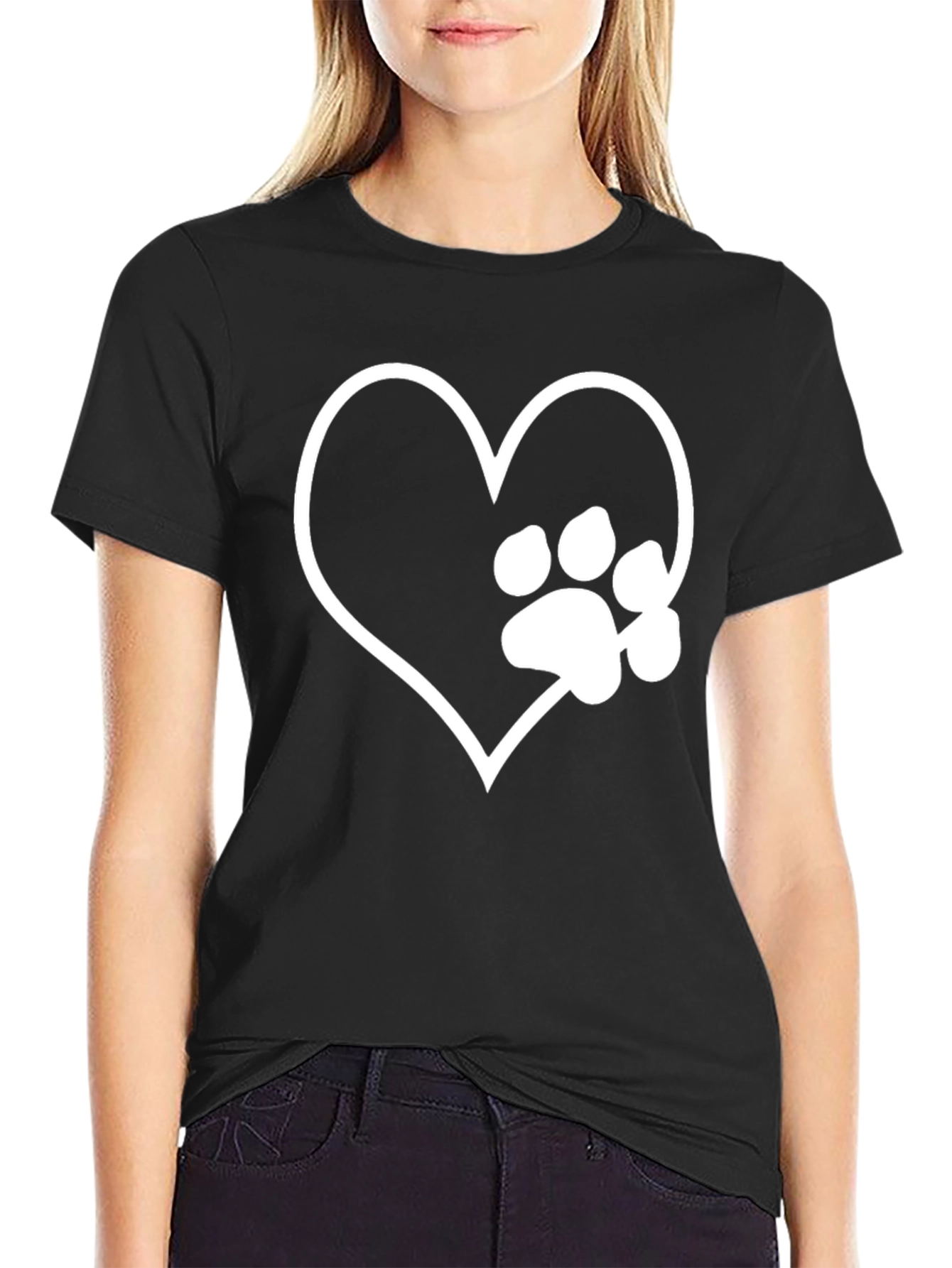 Camiseta Negra Corazón Pata Mascota