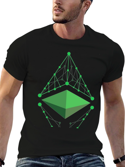Camiseta Hombre Negra con Diseño Geométrico Verde