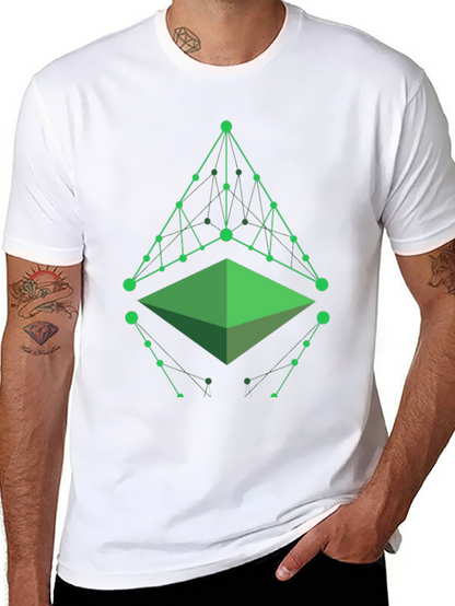 Camiseta Hombre Negra con Diseño Geométrico Verde