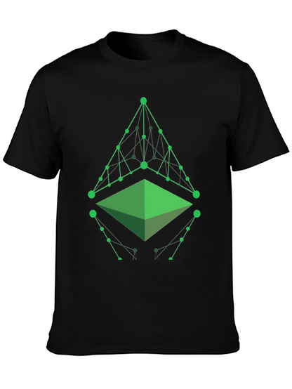 Camiseta Hombre Negra con Diseño Geométrico Verde