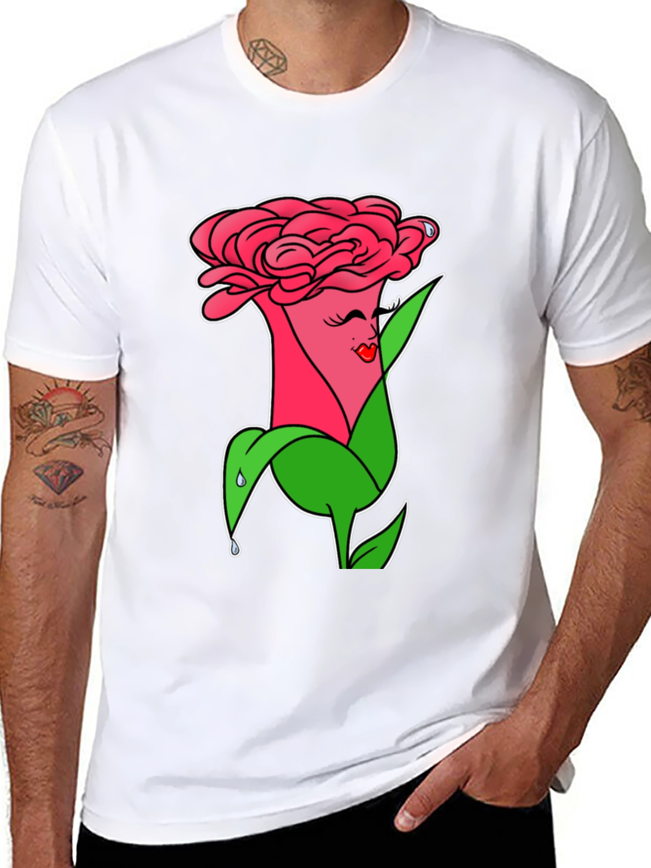 Camiseta Negra con Diseño Floral Animado
