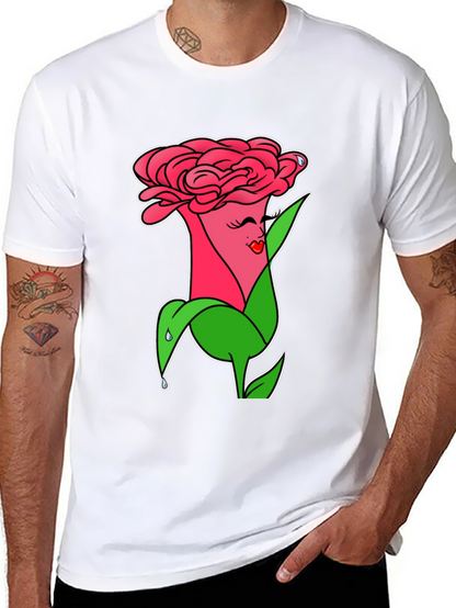 Camiseta Negra con Diseño Floral Animado