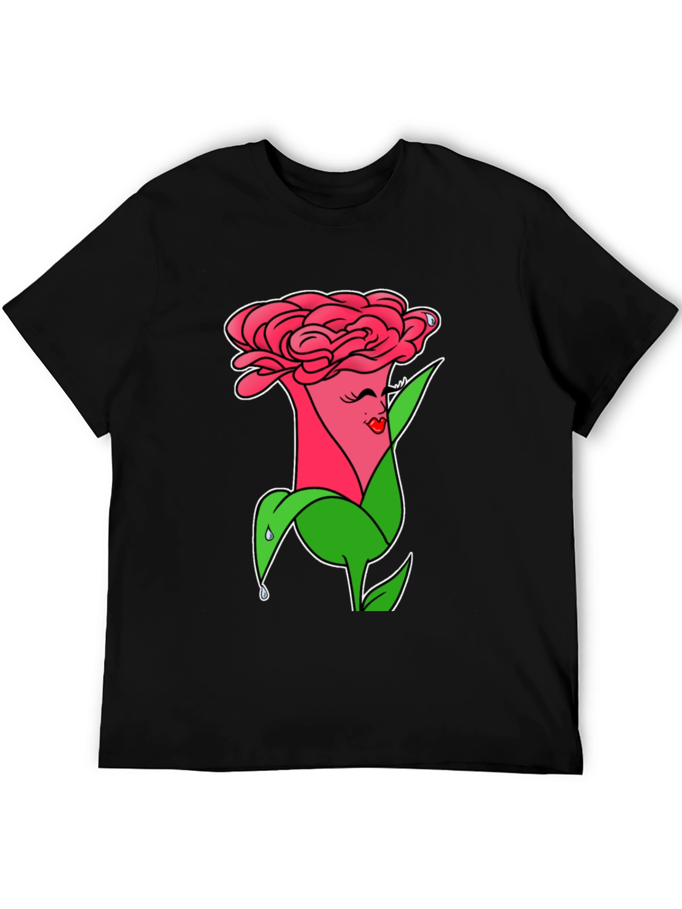 Camiseta Negra con Diseño Floral Animado