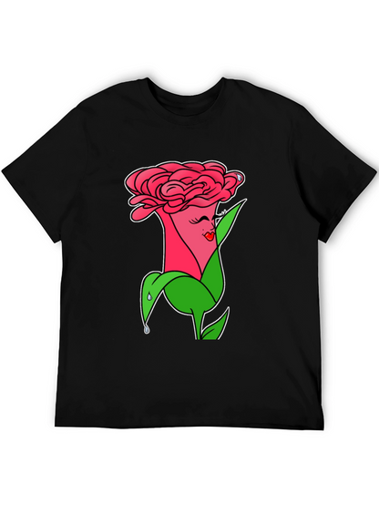 Camiseta Negra con Diseño Floral Animado