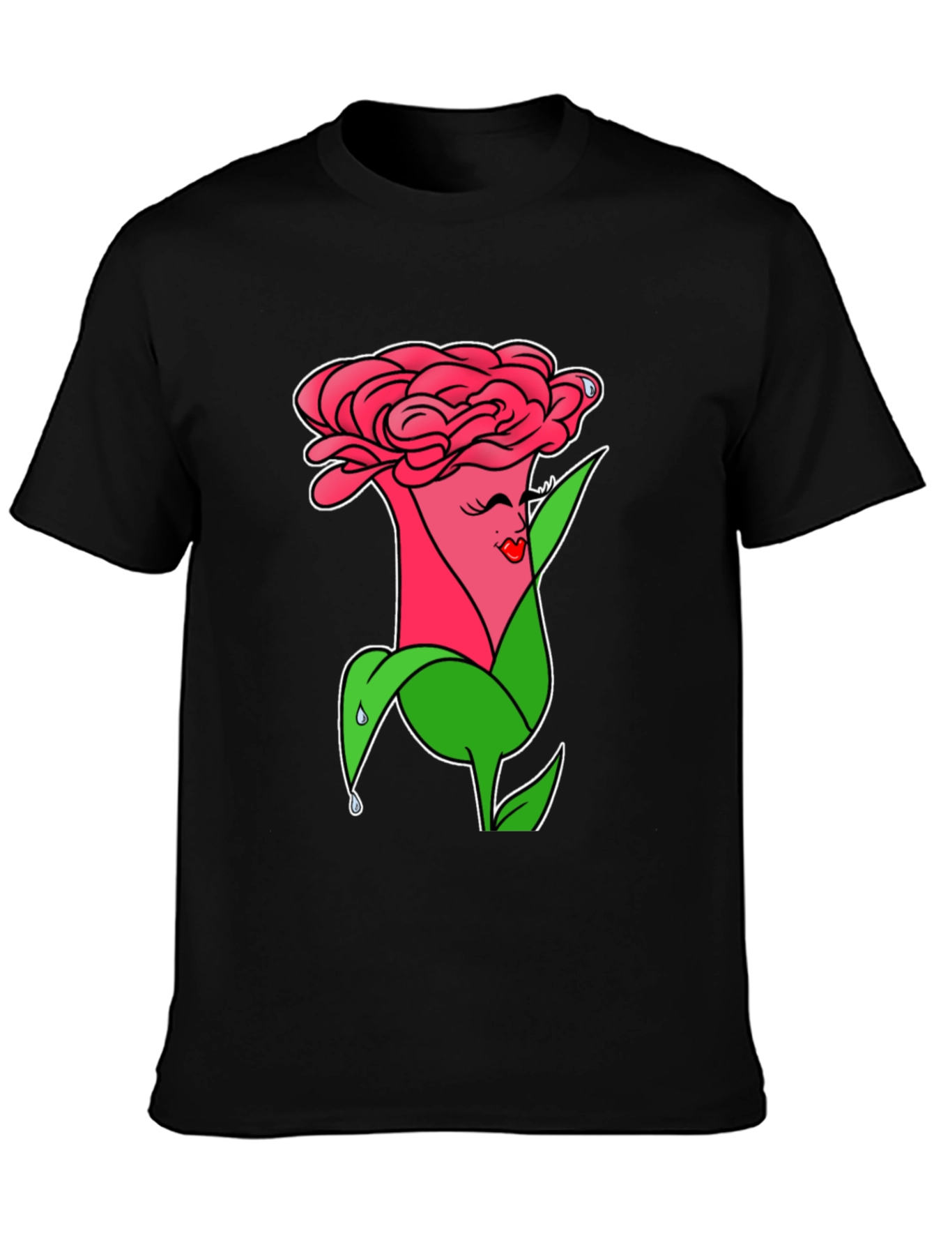 Camiseta Negra con Diseño Floral Animado