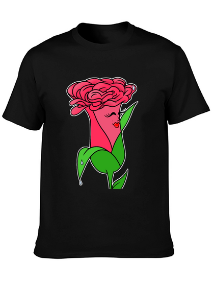Camiseta Negra con Diseño Floral Animado