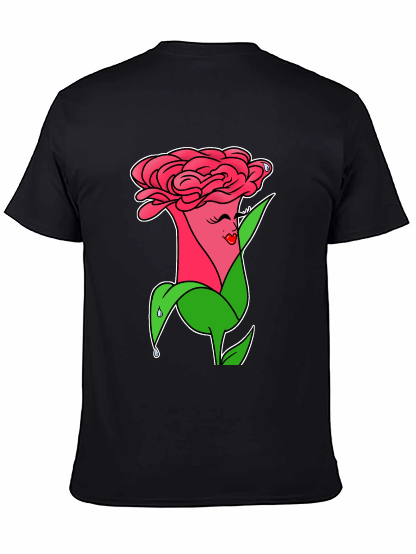 Camiseta Negra con Diseño Floral Animado