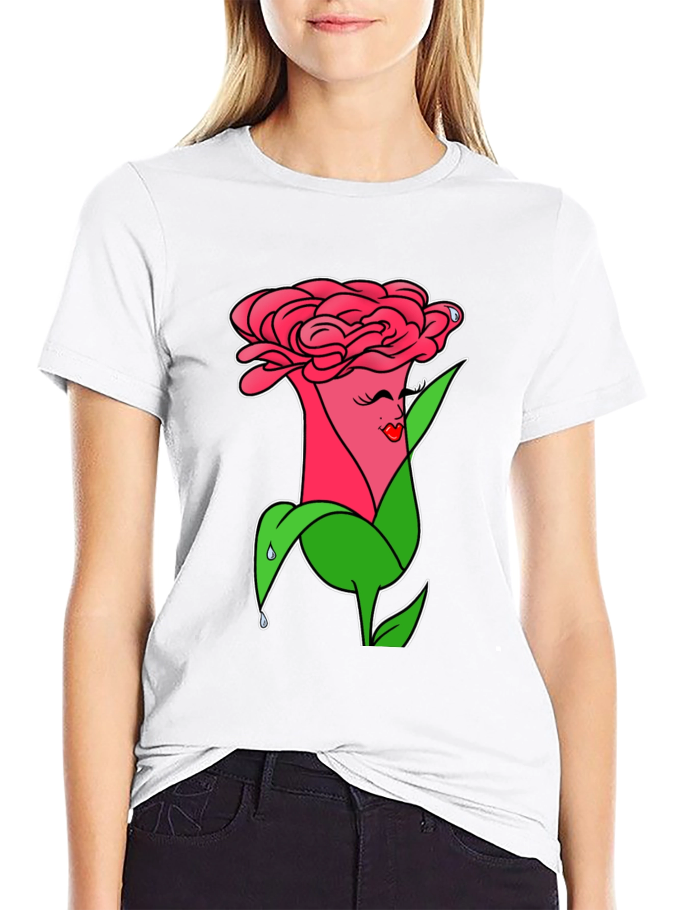 Camiseta Negra con Diseño Floral Animado