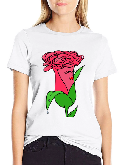 Camiseta Negra con Diseño Floral Animado