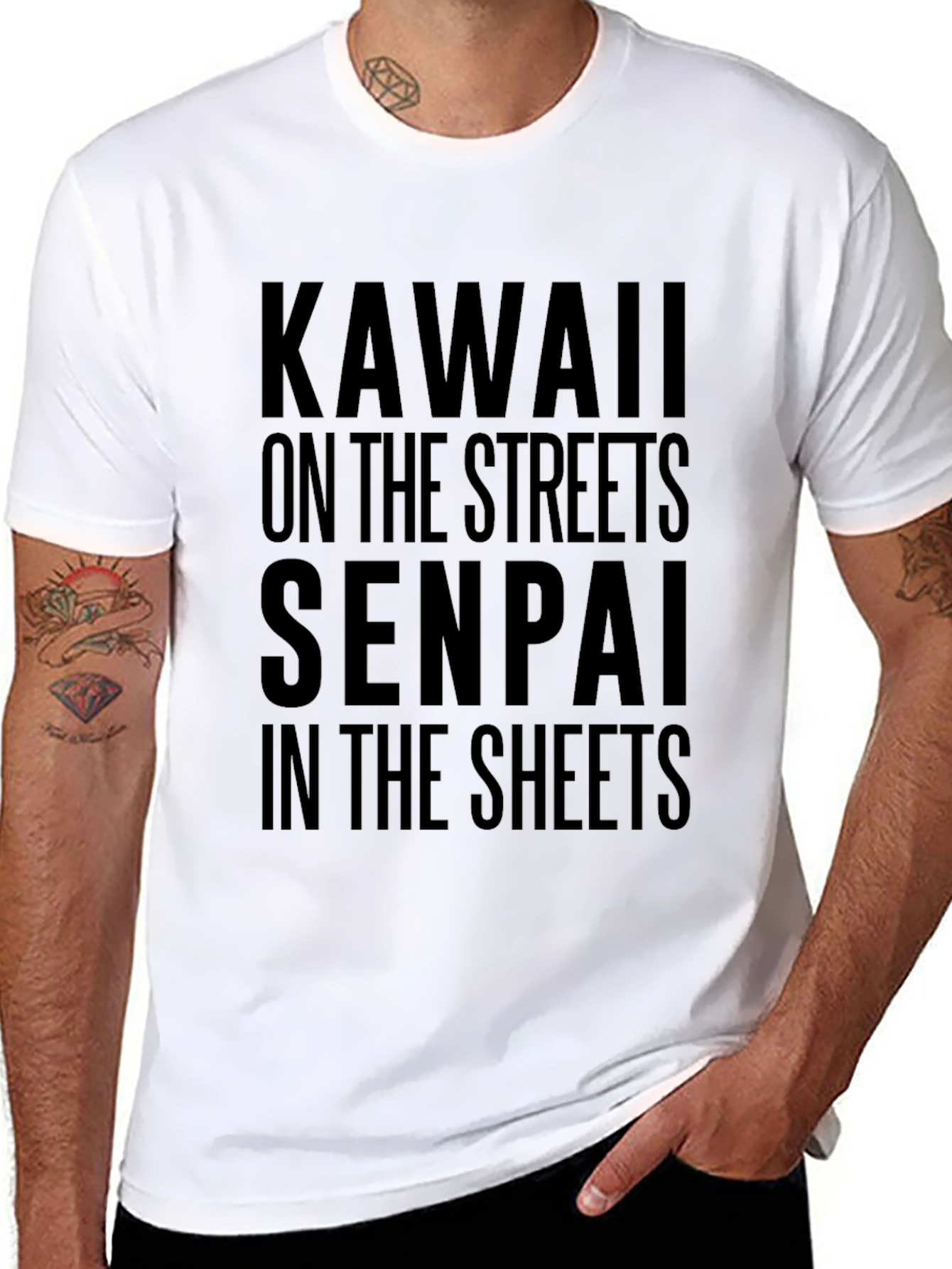 Camiseta Negra con Texto Kawaii y Senpai