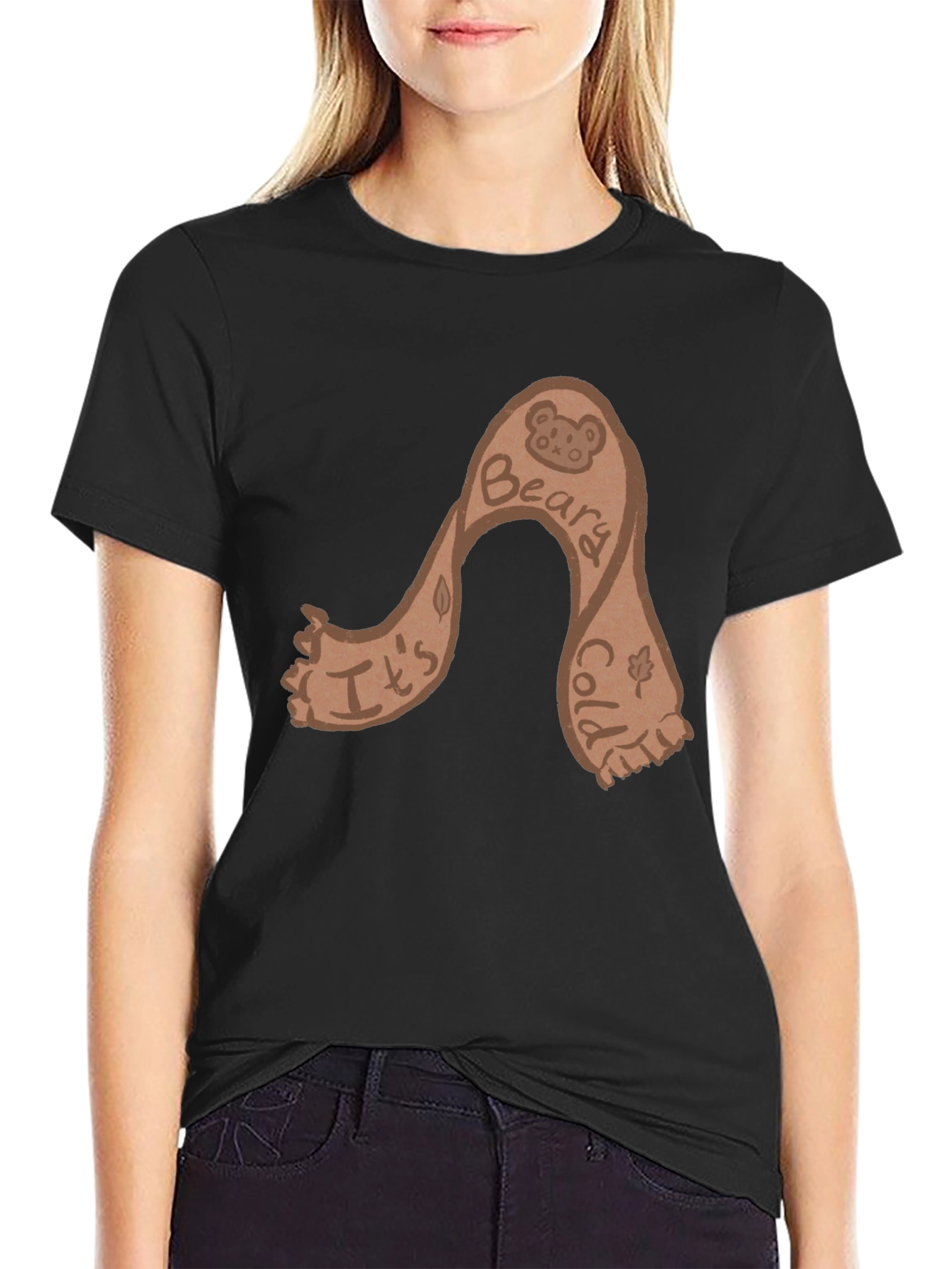 Camiseta Negra con Diseño Beary Cold Divertida