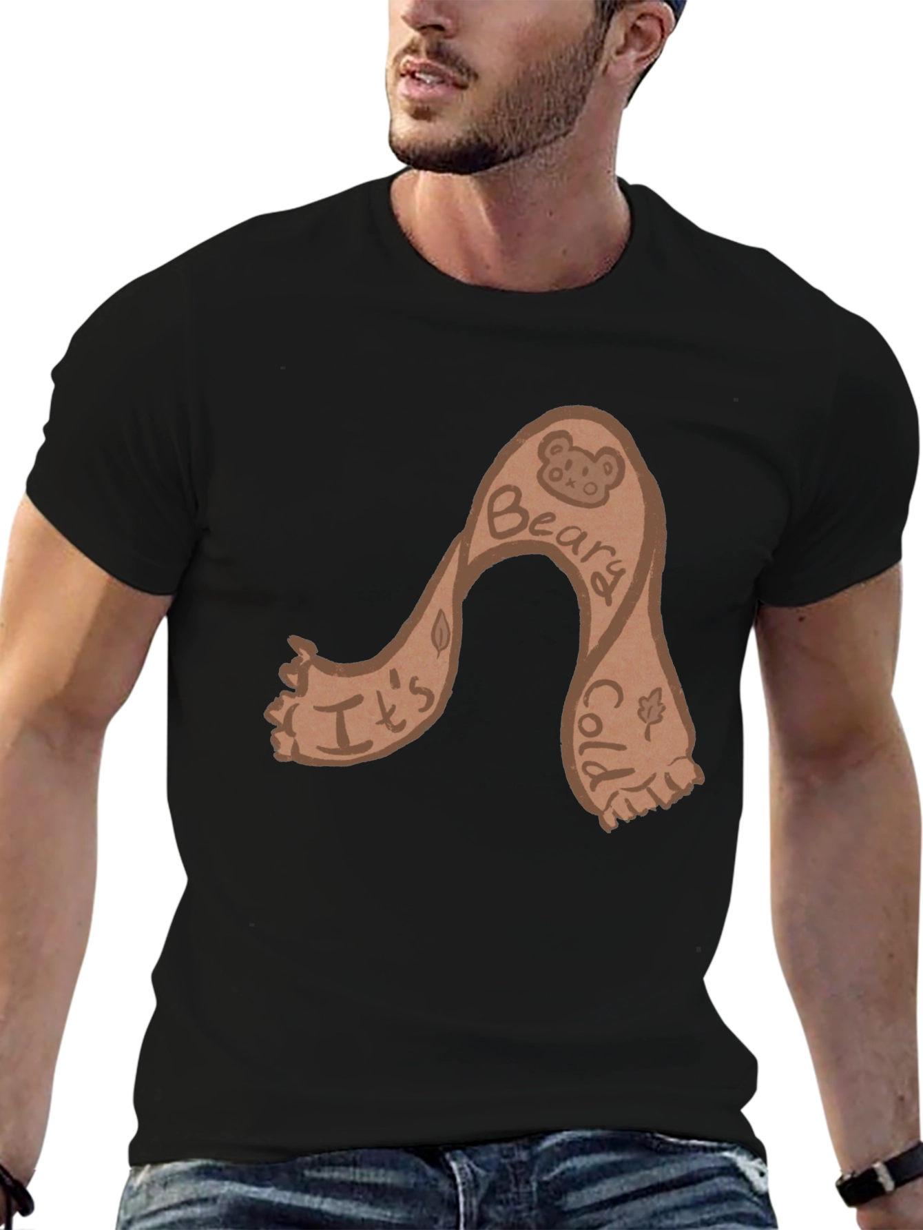 Camiseta Negra con Diseño Beary Cold Divertida