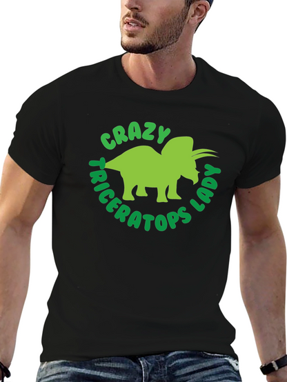 Camiseta Hombre Negra Diseño Triceratops Divertido