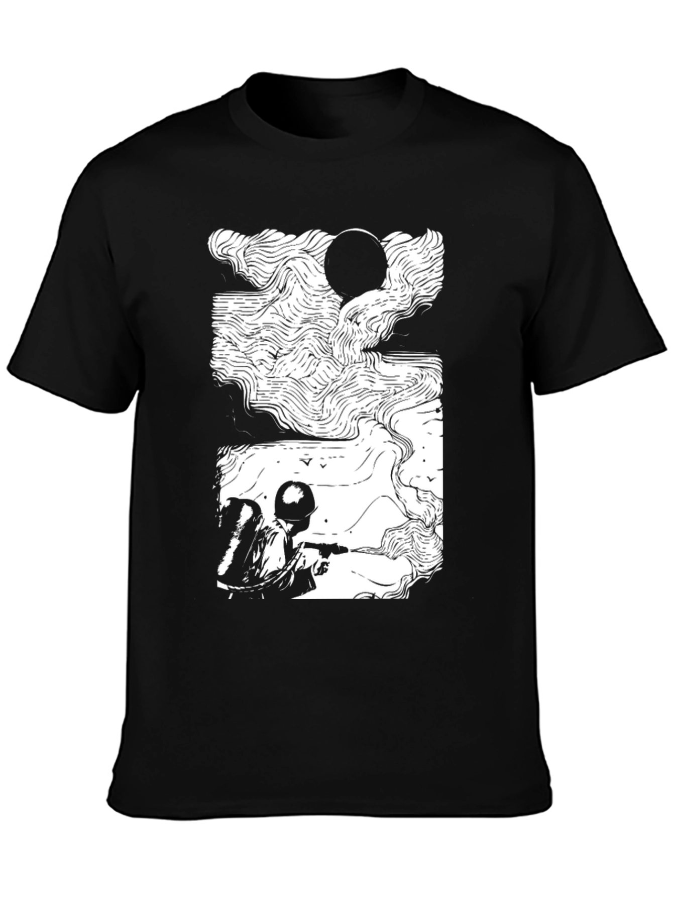 Camiseta Negra con Diseño Abstracto de Soldado