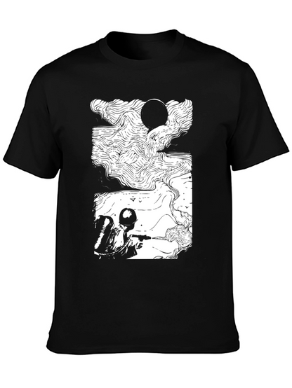 Camiseta Negra con Diseño Abstracto de Soldado