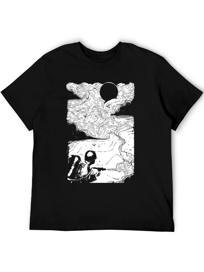 Camiseta Negra con Diseño Abstracto de Soldado