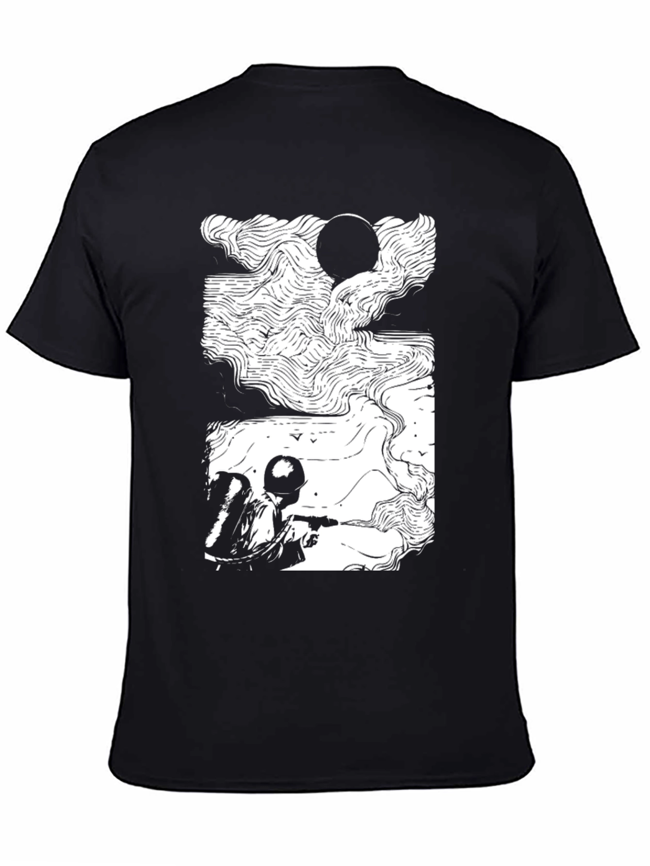 Camiseta Negra con Diseño Abstracto de Soldado