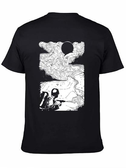 Camiseta Negra con Diseño Abstracto de Soldado