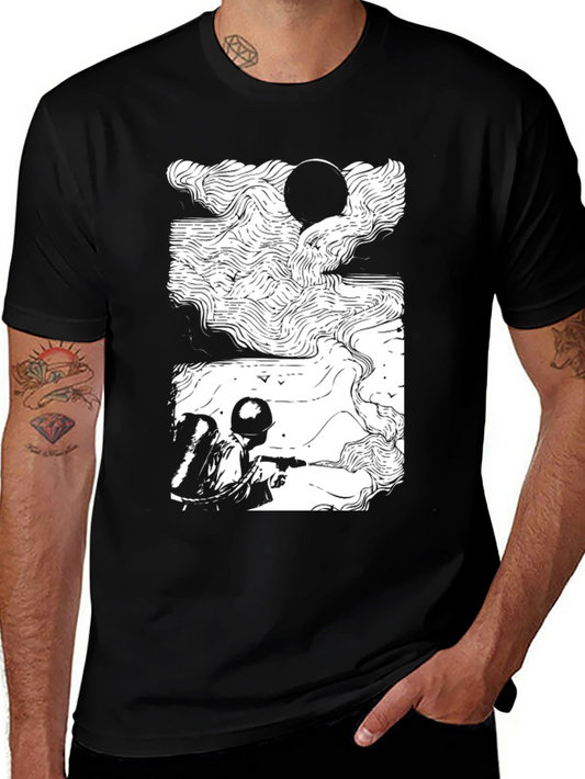 Camiseta Negra con Diseño Abstracto de Soldado