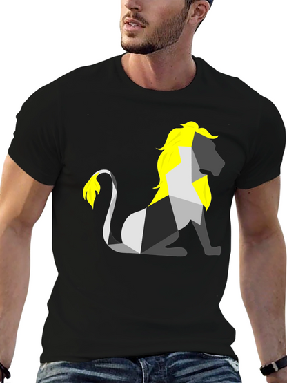 Camiseta Negra con León Geométrico