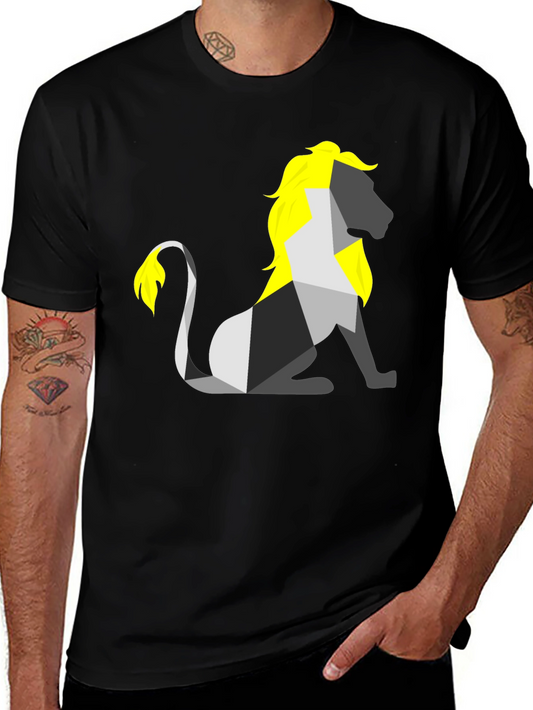 Camiseta Negra con León Geométrico