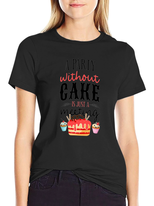 Camiseta Negra con Diseño de Pastel para Amantes de la Fiesta
