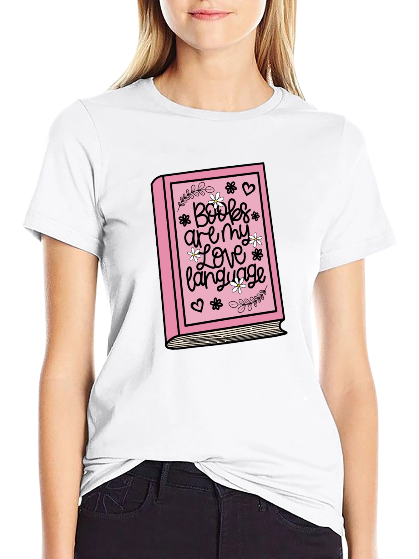 Camiseta Negra con Estampado Libro de Amor