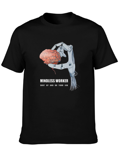 Camiseta Negra: Cerebro en Mano Robótica - Trabajo